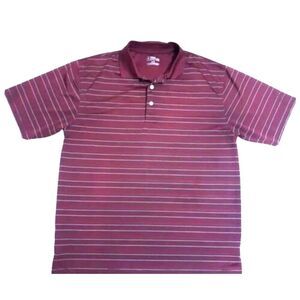 PGA Tour Mens Sz Large Polo Golf Shirt Burgundy Striped Short Sleeve Dry Fit